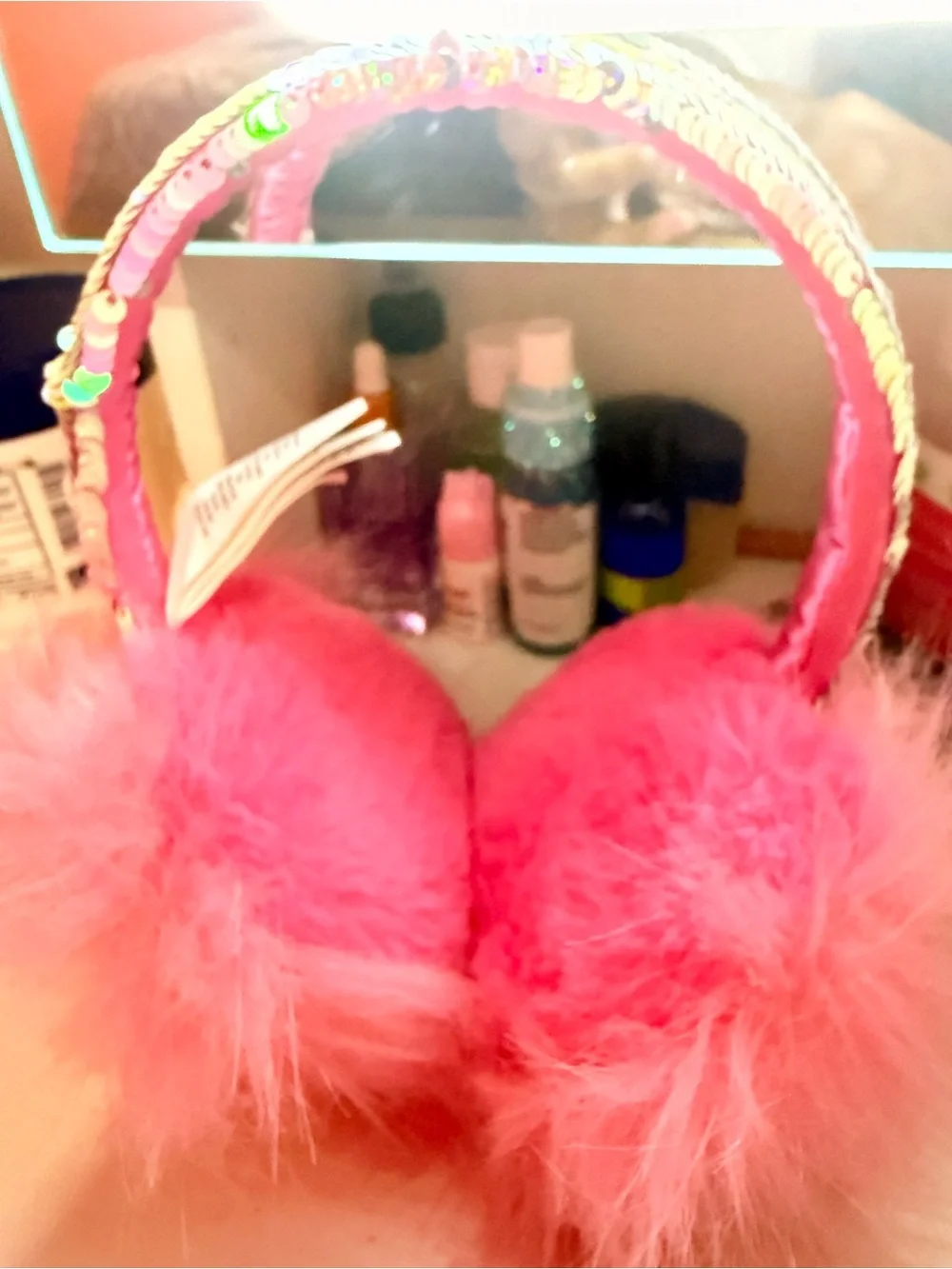 The Children's Place Hot Pink Fuzzy Sequin Earmuffs